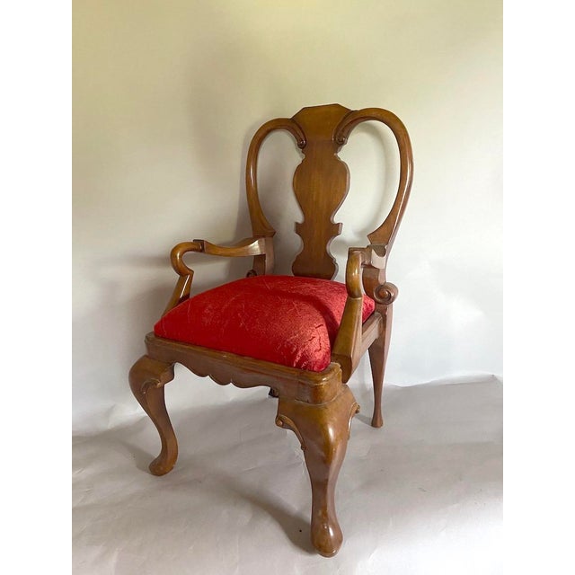 Early 20c Queen Anne Red Velvet Mahogany Chair - 1 Pc For Sale - Image 6 of 9