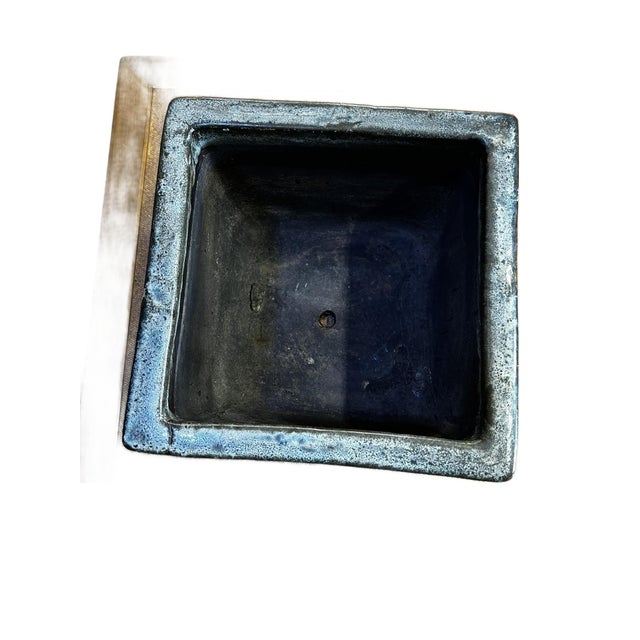 Vintage Blue Flame Glaze Square Cachepot For Sale In Chicago - Image 6 of 8