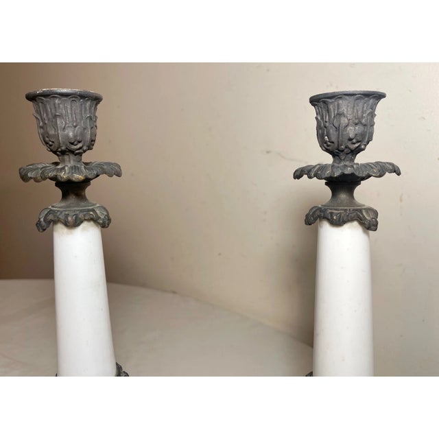 Pair of Antique Bronze Patinated Ornate Porcelain Candlesticks Candle Holders For Sale In New York - Image 6 of 13