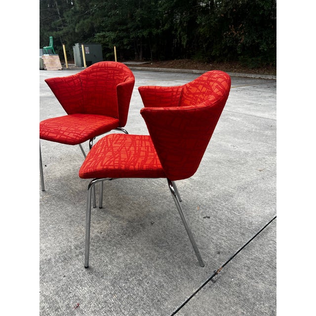 Abstract 1970s Pair of Red Abstract Coalesse Steelcase Accent Chairs For Sale - Image 3 of 11