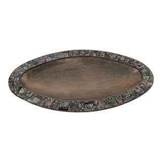 1950s Vintage Los Castillo Abalone Inlaid Silver Tray For Sale