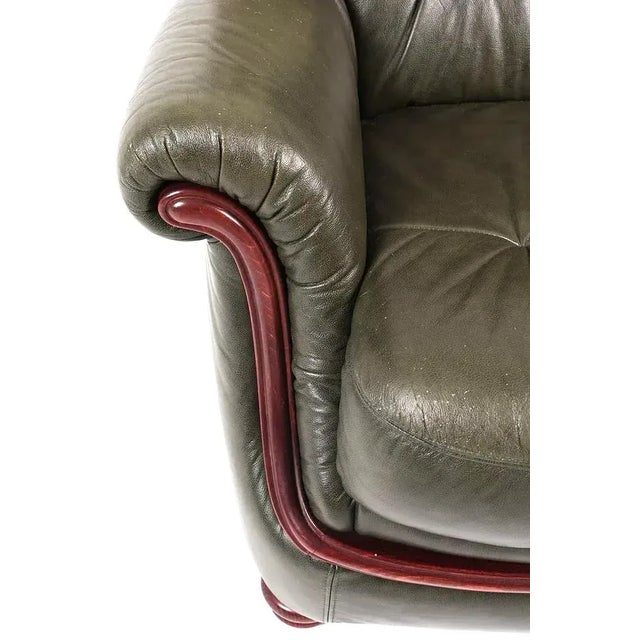Dark Green European Mid Century Transitional Modern Leather Sofa For Sale - Image 8 of 9