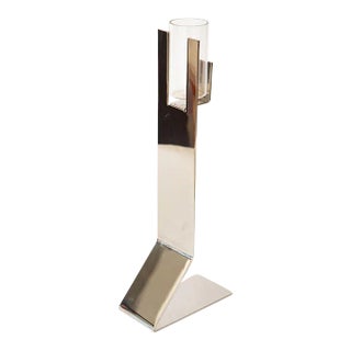 Vintage Signed Bruno Munari Silver-Plate and Glass Sculptural Vase Italian, 1973 For Sale