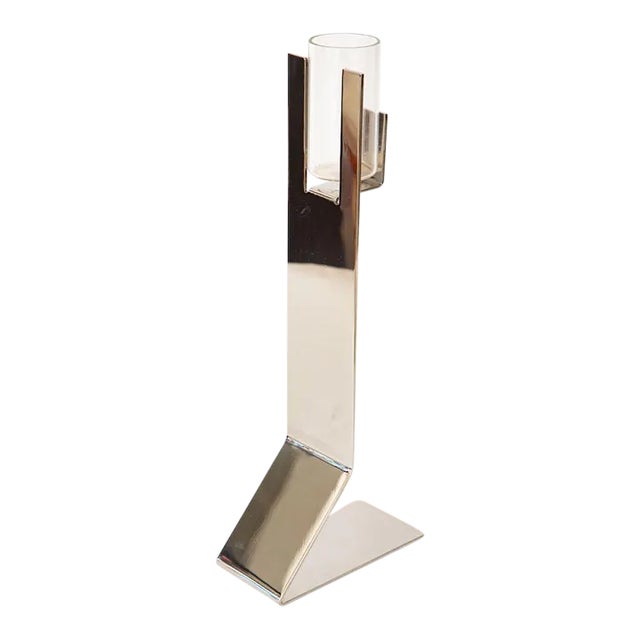 Vintage Signed Bruno Munari Silver-Plate and Glass Sculptural Vase Italian, 1973 For Sale