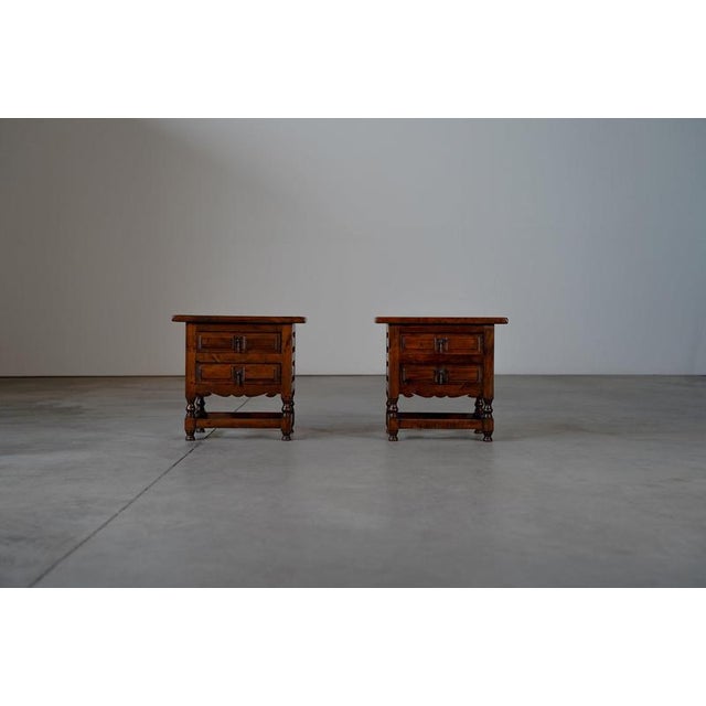 Antique Spanish Nightstands in Walnut, 1900s, Set of 2 For Sale - Image 3 of 10