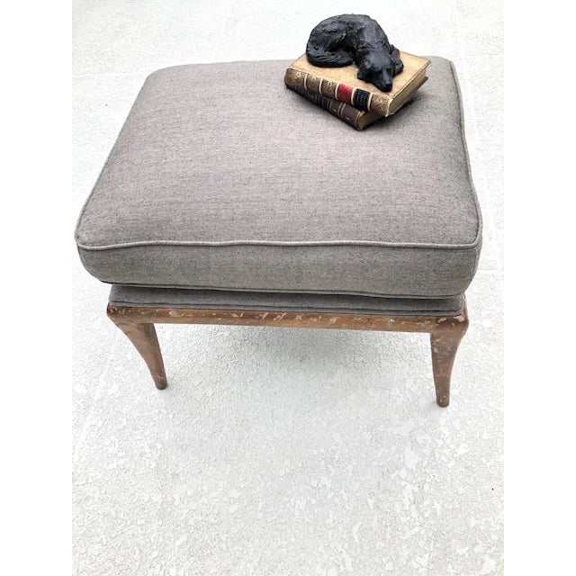 1990s Upholstered Ottoman With Fruitwood Legs For Sale In West Palm - Image 6 of 7
