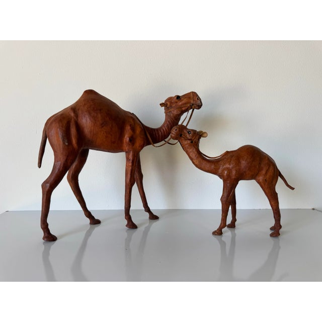 Vintage Leather Camel Sculptures – A Pair/ Sold For Sale - Image 11 of 11