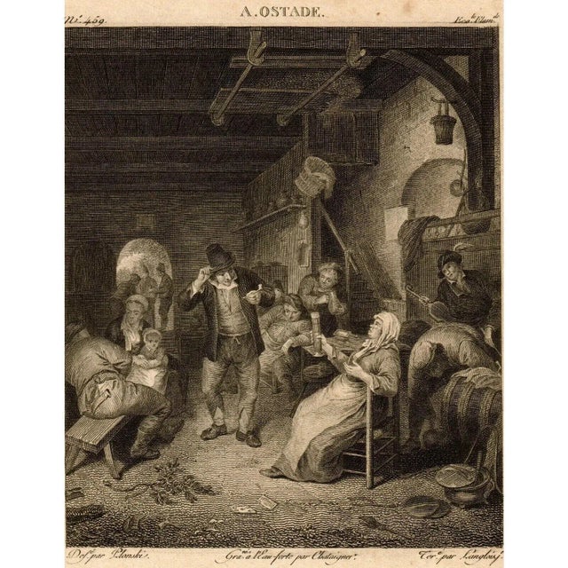 Sculpture Materials Rare Engraving Michal Plonski After Adriaen Van Ostade "Un Estaminet" Early 19th C. For Sale - Image 7 of 12