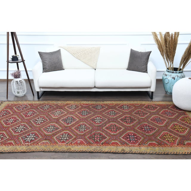 1970s Vintage Turkish Oushak Handmade Wool Cotton Red Area Rug For Sale - Image 5 of 12