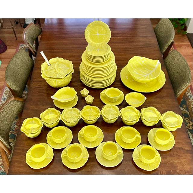 Vintage Majolica Cabbage Dinner & Serveware for 8 Secla Portugal 68 Pc