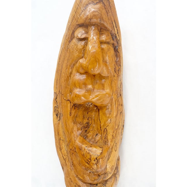Large 1970s Carved Lacquered Solid Teak Moon Face Wall Hanging Sculpture For Sale - Image 6 of 9
