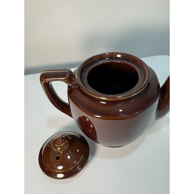 Vintage 1960s Brown Ceramic Teapot Gold Floral Design Lidded Mid Century Tea Pot For Sale - Image 10 of 15