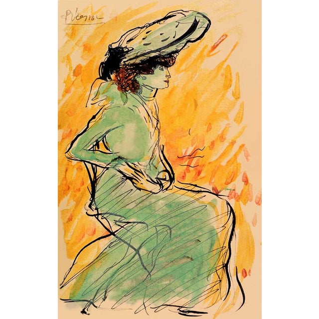 Artist: Pablo Picasso Title: Woman in green Medium: Giclee Marks: L.E numbered Paper size: watercolor paper 19 x 13 inch...