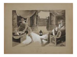 Unknown - Thieves - Original Pencil, Watercolor and White Lead - 19th Century