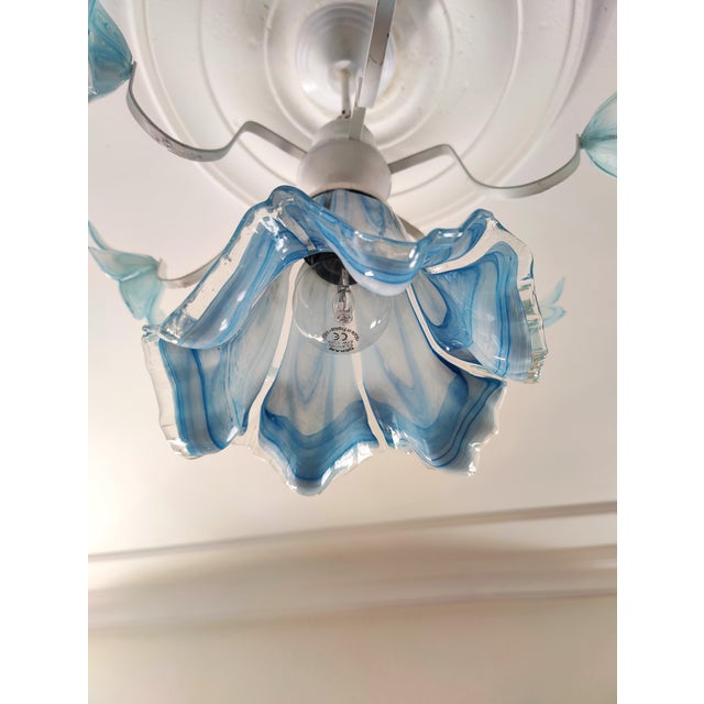 Vintage Murano Style Glass Chandelier, 1980s Blue Floral Lamp, Small Italian Ceiling Light For Sale - Image 12 of 13
