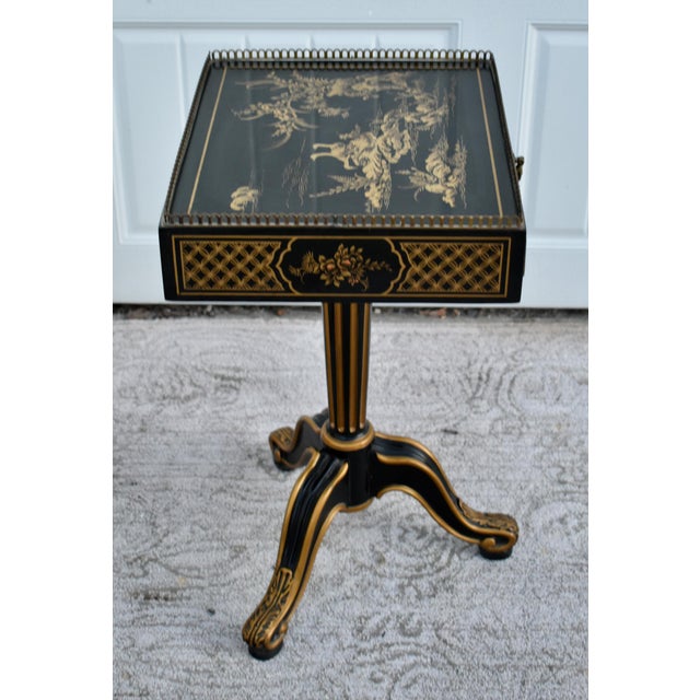 Vintage Drexel Heritage Petite Chinoiserie Painted Accent Table W/Brass Gallery For Sale - Image 11 of 14
