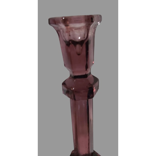 Vintage Pair Purple Pressed Glass Candlesticks For Sale - Image 4 of 9
