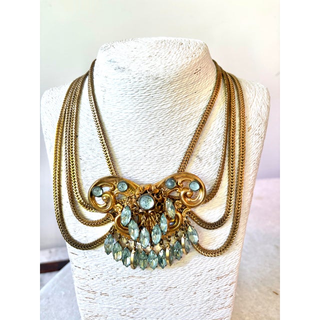 Stunning, antique art deco, necklace, multi strands with stunning blue and gold fill pendant. length: 16.5"