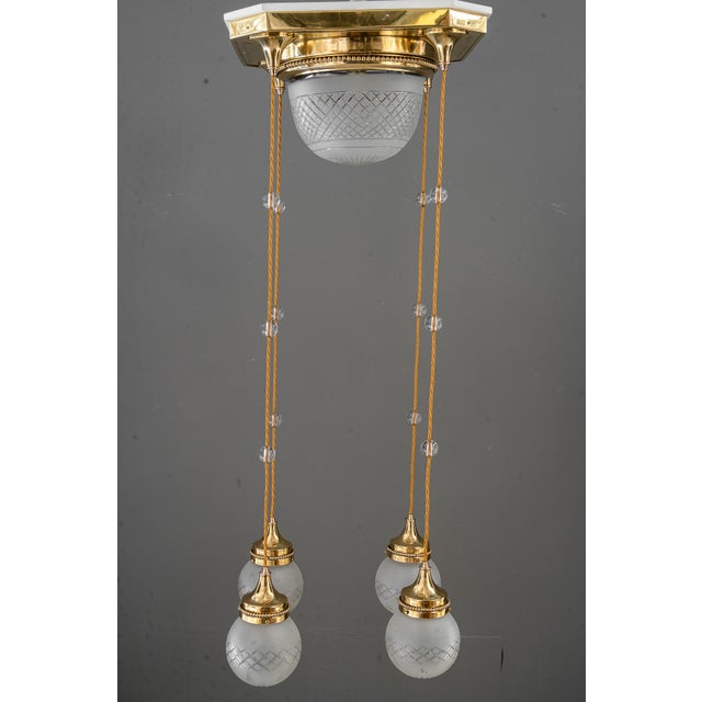 Art Deco Chandelier with Cut Glass Shades, Vienna, 1920s For Sale - Image 6 of 18