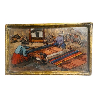 1960s Vintage Reverse Painted Gold Gilt Peruvian Wood Jewelry Box For Sale