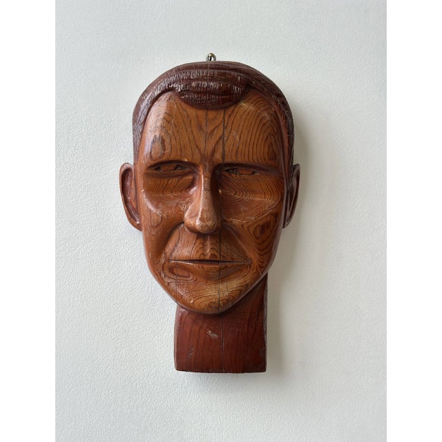 Vintage Hand-Carved Male Bust Wall Hanging, Circa Mid 20th-Century For Sale In New York - Image 6 of 13