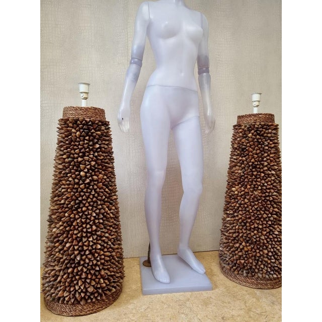 Handcrafted Pili Nut Shells Table or Floor Lamps, USA, 2000s, Set of 2 For Sale - Image 9 of 17