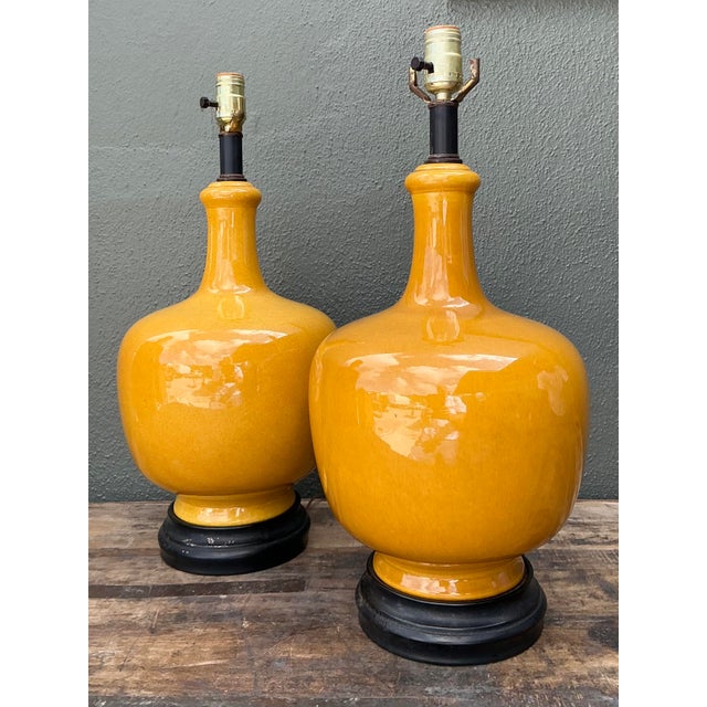 Mid 20th Century Vintage Glazed Ceramic Lamps - A Pair For Sale - Image 5 of 12