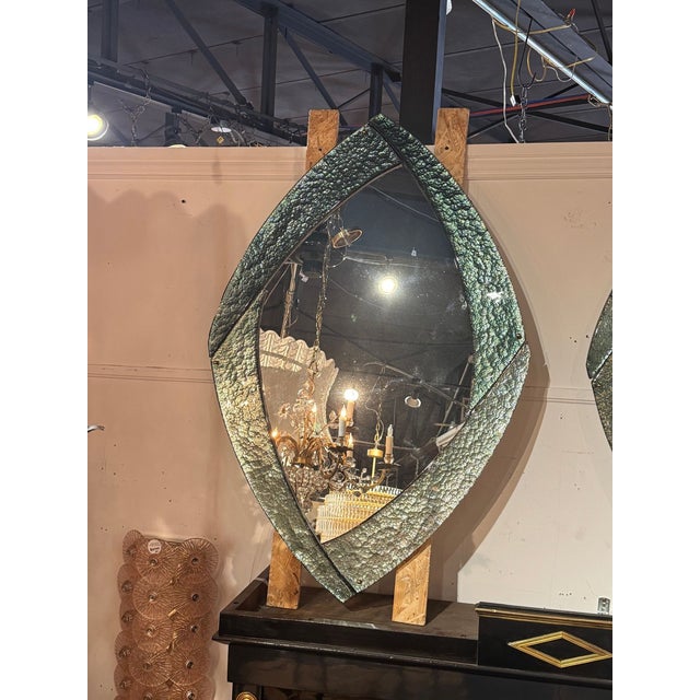Pair of Modernist Murano Mirrors in Fontana Green For Sale - Image 4 of 6