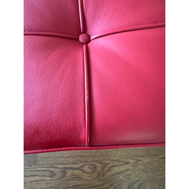 Ludwig Mies van der Rohe Authentic Design Within Reach Barcelona Stools – Red Tufted Leather & Chrome X‑Base – Set of 2 For Sale - Image 4 of 14