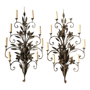 Early 20th Century Art Nouveau Wrought Iron Wall Sconces - A Pair