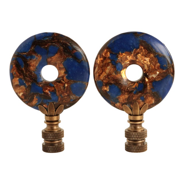 Lapis Lazuli & Bronzite Lamp Finials - a Pair For Sale