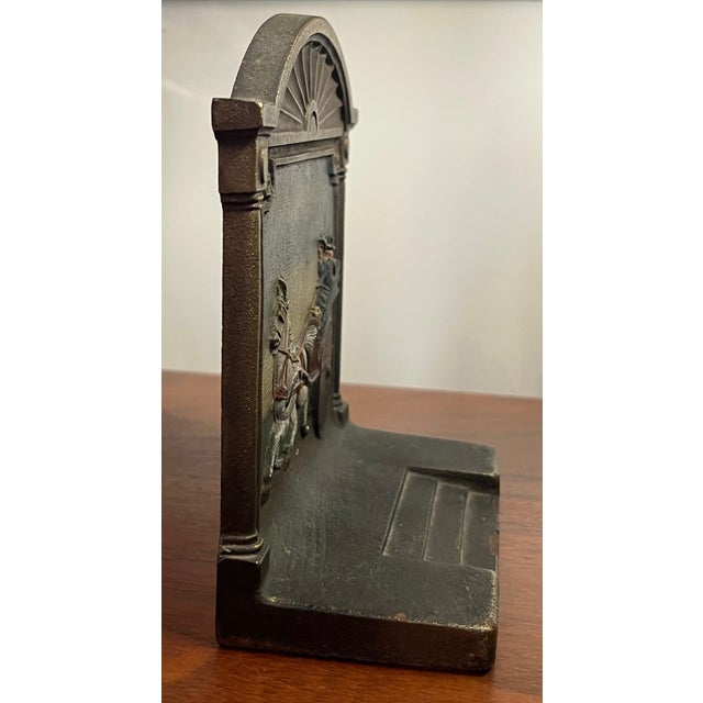 Bradley Hubbard Antique 19th Century Bradley & Hubbard Cast Iron Painted Bookend Horse & Carriage For Sale - Image 4 of 9