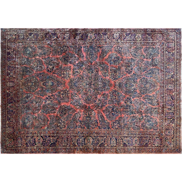 User make the next article nicer: Antique 11'10" x 18' Indo Agra Carpet, beautiful and unique forest with birds on light...