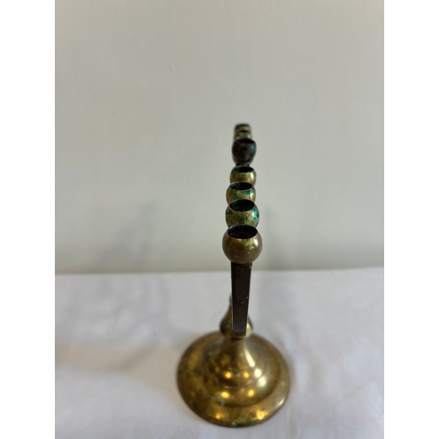 Vintage Brass Hanukkah Menorah With Nine Candle Holders For Sale - Image 10 of 15