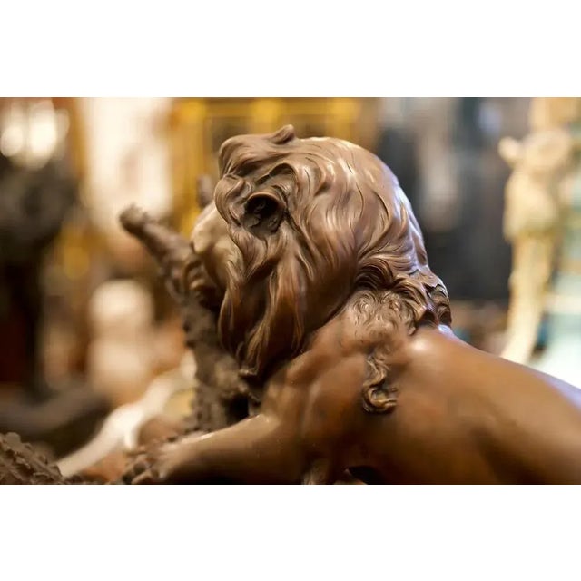Metal 19th Century Bronze Lion and Crocodile on Hardwood Base For Sale - Image 7 of 9