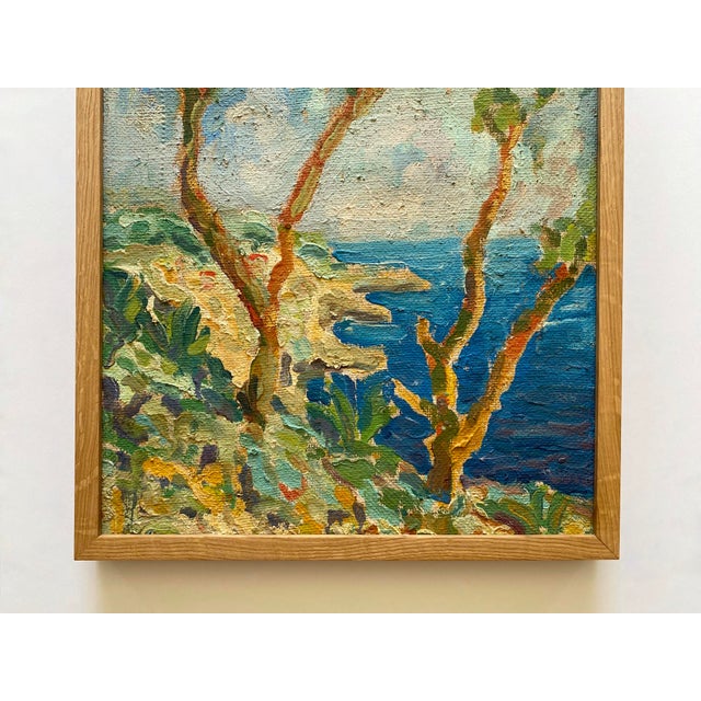Postmodern Vintage Mid Twentieth Century Postimpressionist " Stupiste, Komiza " Framed Original Adriatic Seascape Impasto Oil Painting For Sale - Image 3 of 18