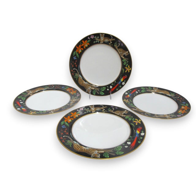 Lynn Chase 1988 Safari Jaguar Jungle Cat 24 Karat 10 7/8" Dinner Plate Set of 4 For Sale - Image 10 of 11