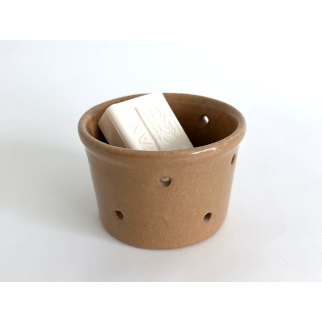 Vintage French glazed terracotta faisselle or cheese mold originally used for making fresh cheese is repurposed for...
