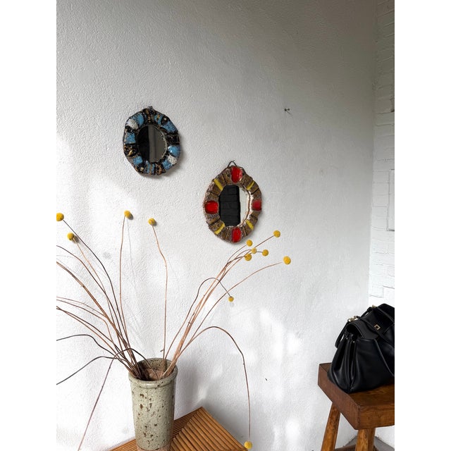 Gold Vintage Ceramic Mirrors, 1950, Set of 2 For Sale - Image 8 of 18