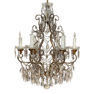 Vintage Italian Doubled Beaded Crystal and Glass Chandelier For Sale