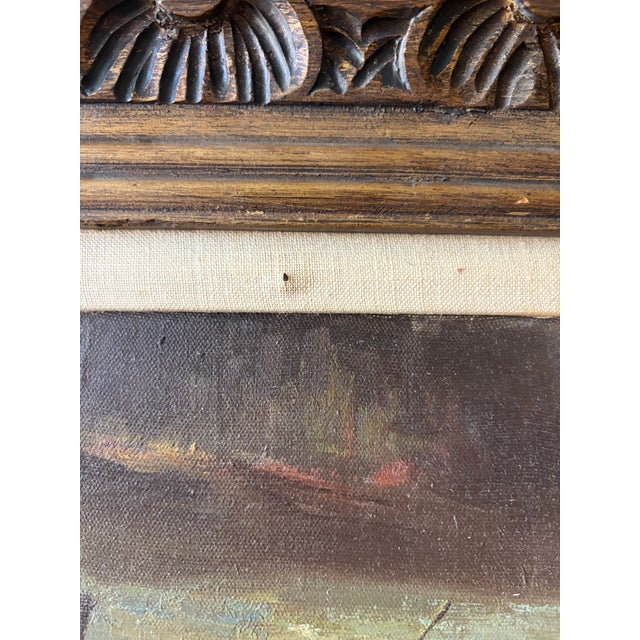 Original Signed “Sher” Oil on Canvas – Harbor Fishing Village With Men & Boats – Framed, 31.25” X 26” For Sale - Image 13 of 14