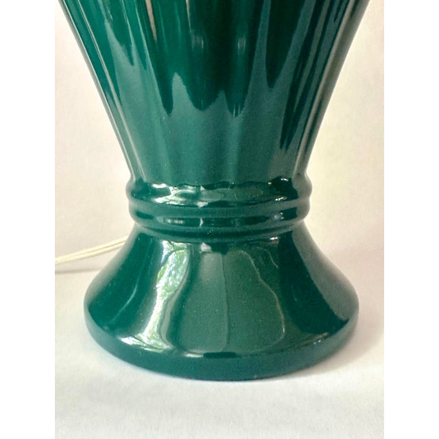 Emerald-Green Ribbed Ceramic Lamps, Pair For Sale - Image 4 of 11