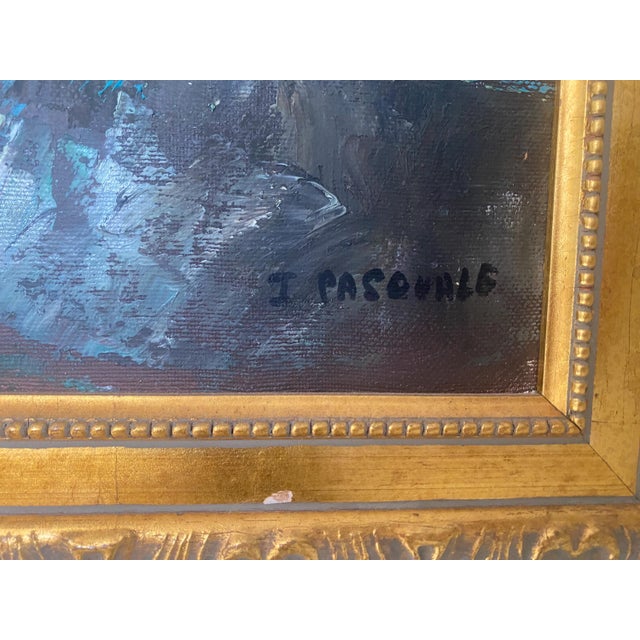 Mediterranean Vintage Italian Riviera Oil Painting, Mediterranean Seascape, Gold Frame, 36x48 For Sale - Image 3 of 11