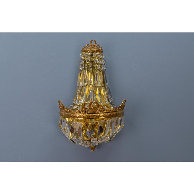 Gold German Empire Style Crystal Glass and Brass Sconce by Palwa, 1960s For Sale - Image 8 of 18