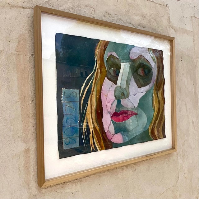 Mint Vintage Boho Signed Original Mixed Media Painting For Sale - Image 8 of 10