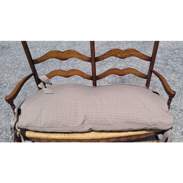 Wood French Market Collection Country Rush Seat Bench For Sale - Image 7 of 17