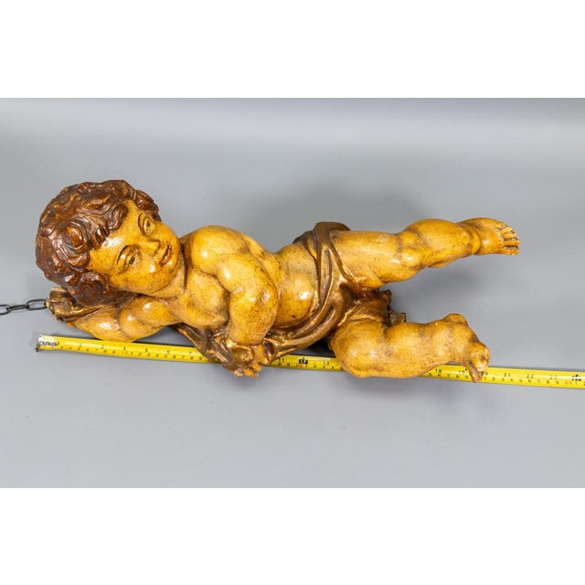 German Baroque Revival Style Polychromed Carved Wood Putto Figure For Sale - Image 18 of 18