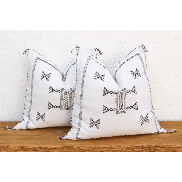 Pair of Charcoal Trail Cactus Silk Moroccan Pillows For Sale - Image 4 of 9