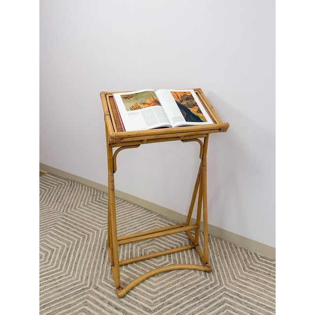 Vintage Rattan Wicker Easel Podium Art Stand Coastal Boho Hollywood Regency For Sale - Image 11 of 13