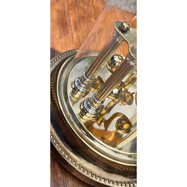 Metal Vintage Elgin Anniversary Mantel Clock With Glass Dome, Brass Finish & Rotating Pendulum For Sale - Image 7 of 17